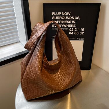 Жіноча сумка-хобо з екошкіри, велика місткість, плечова сумка з ручкою (коричнева)