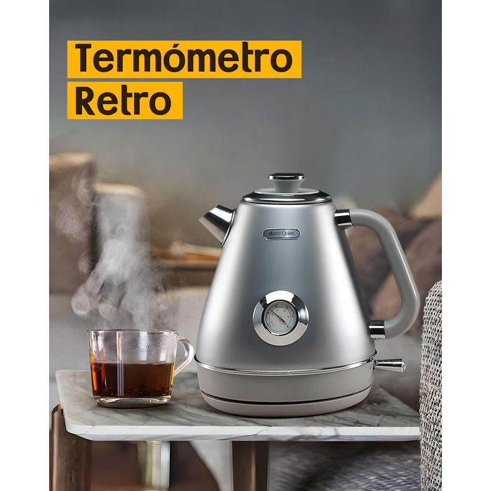 Hazel Quinn Kettle Retro Vintage Design Stainless Steel, BPA-Free, Automatic Shut-Off, Water Temperature Indicator, Strix Controller, Dry Boil Protection, 2200 W, Gold-Gray