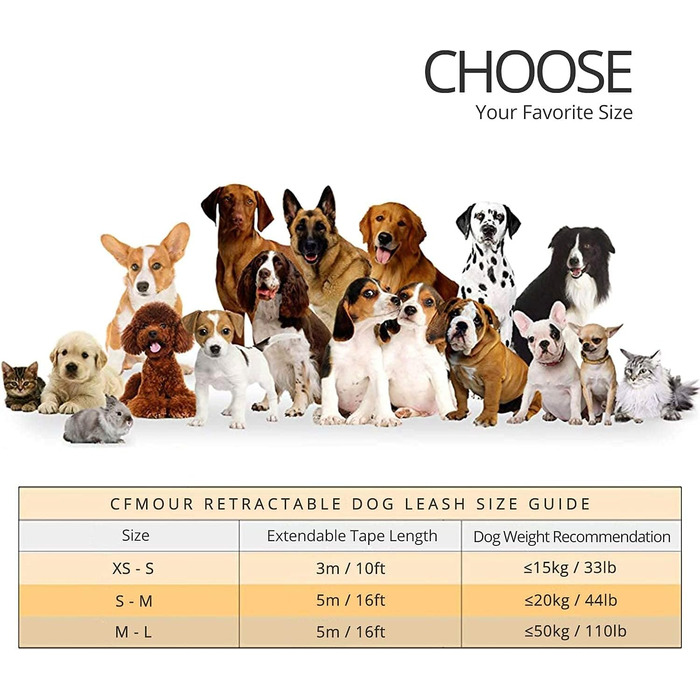 Рулетка для собак CFMOUR, 5 м, до 20 кг, червона, міцна, висувна, для собак маленьких та середніх порід, з нейлоновою стрічкою, стопорним механізмом та замком, бонус - кликер для дресирування
