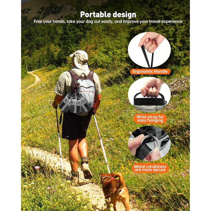 ЛесоТК 2200 мл Поїлка для собак, Переносна велика поїлка для собак – для подорожей, кемпінгу, великих собак (2.8л, чорна)