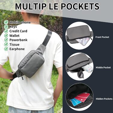 Гірчатка на пояс, сумка на стегно, унісекс, сіра - для подорожей, прогулянок, собак та повсякденного використання