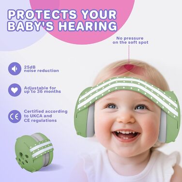 Навушники для захисту слуху дитини 0-36 місяців, 25 dB, для подорожей та сну (зелені)