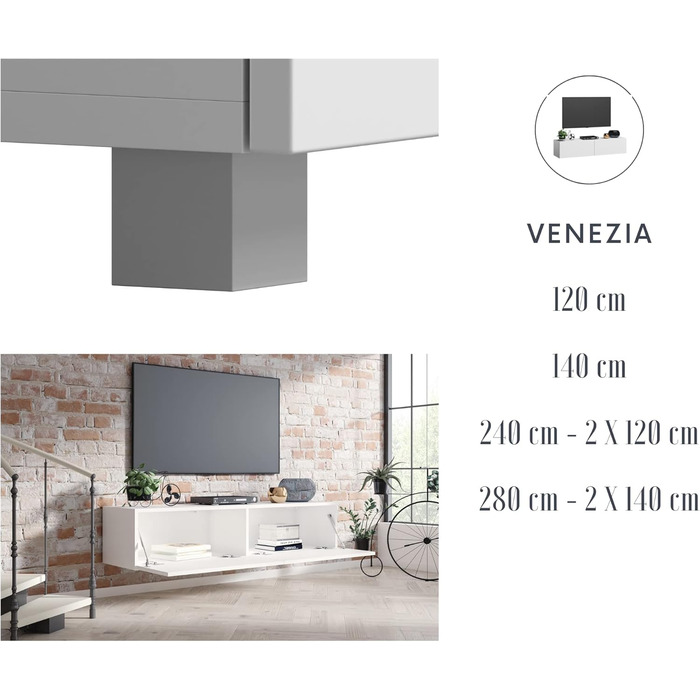 4housedesign® TV Board Lowboard Hanging | TV Cabinet Sideboard Living Room | Lowboard Living Room TV Shelf TV Board Hanging TV Cabinet TV 55 Inch - TV Lowboard Black Matt (240 (2x120), White Glossy)