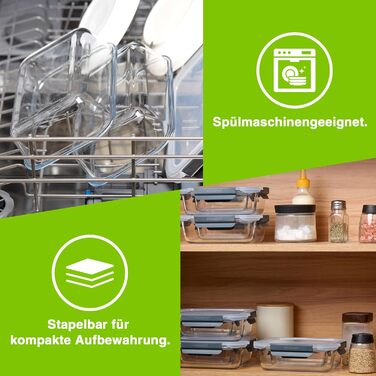 Набір контейнерів VonShef для зберігання їжі (10 шт.) – 1050 мл та 370 мл, придатні для духовки та мікрохвильової печі, миючі в посудомийній машині, герметичні та витікання, ідеальні для приготування їжі на тиждень