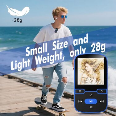 MP3 плеєр Bluetooth 5.3 з кліпсою, HiFi плеєр для спорту та дітей, 64GB, FM-радіо, диктофон, крокомір, екран 1.5