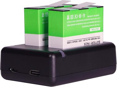 2 батареї Insta360 2800mAh з зарядним пристроєм USB-C, сумісні з Insta360 Action Camera, включаючи Micro SD картки (ACE)