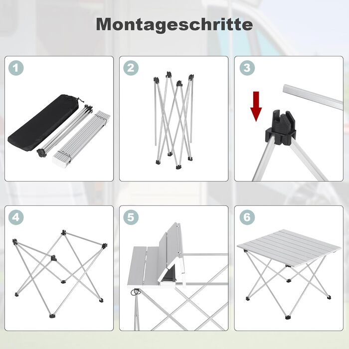 Складаний туристичний столик Woltu Alu - легкий, портативний, для кемпінгу, пікніка, риболовлі, 68x46x40 см, срібний