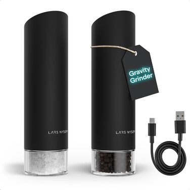 Електричні млини для солі та перцю LARS NYSØM Gravity Grinder - Набір з двох млинів, USB-C, регулювання помелу, для кухні