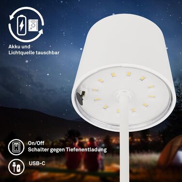 LED лампа BRILONER бездротова, диммерна настільна лампа з USB-C, для дому та кемпінгу, Ø105x260 mm