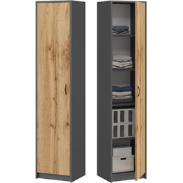 Bookshelf Wardrobe Shelf White 40cm wide 180cm high Cabinet Organizer Multi-purpose Cabinet with 4 adjustable shelves Filing cabinet Shelf Wall narrow Wood for bedroom hallway basement office (Anthracite Oak)
