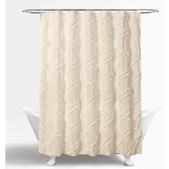 Штора для ванної Lush Decor, Шabby Chic, дизайн у стилі ферми, 182.9 x 182.9 см, слонова кістка/світло-жовтий