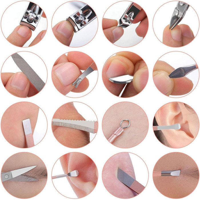 Набір для манікюру та педикюру 16 в 1: професійний набір для манікюру та педикюру з нігтьовими кусачками та ножицями, рожевий