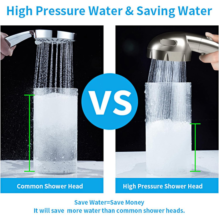 KAIYING Drill-Free High-Pressure Handheld Showerhead with ON/OFF Pause Switch, 3 Spray Modes, Water-Saving Showerhead, Detachable Puppy Shower Accessory (M: Showerhead + Holder + Hose) (Brushed Nickel)