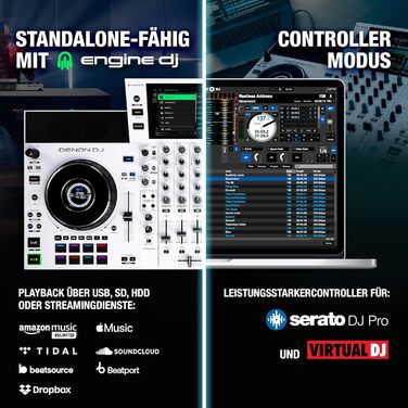 DENON DJ SC LIVE 4 - DJ контролер з розділенням на стеми, Wi-Fi, вбудовані колонки, сумісний з Serato DJ та Virtual DJ
