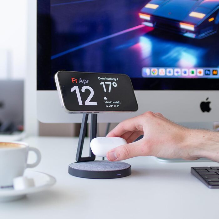 XLayer MagFix Pro 2-в-1 зарядний стан для Apple MagSafe: підставка та бездротовий зарядний пристрій для iPhone 16/15/14/13/12/11 Pro Max Plus, AirPods. Сумісний з MagSafe, магнітний, швидка зарядка. Кольори: сірий/білий (чорний)