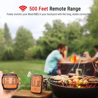 Бездротовий термометр для гриля ThermoPro TP27C 150 м, водонепроникний IPX4, кухонний м'ясний термометр із великим LCD-дисплеєм, 2 зонди для BBQ, газового гриля, Dutch Oven