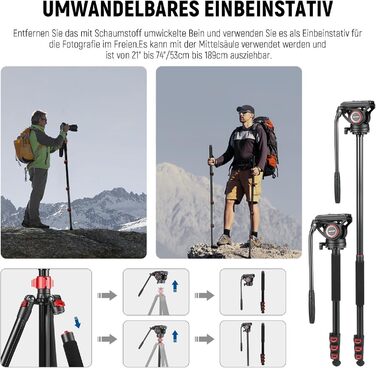 NEEWER штатив відео TP72A з плинною головкою, 72 дюйми, для DSLR/Camcorder, сумісний з DJI RS, максимальне навантаження 8 кг