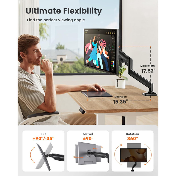 Кріплення для монітора ErGear 13-34 дюйми, до 10 кг, VESA 75/100, гнучка підставка для ігор