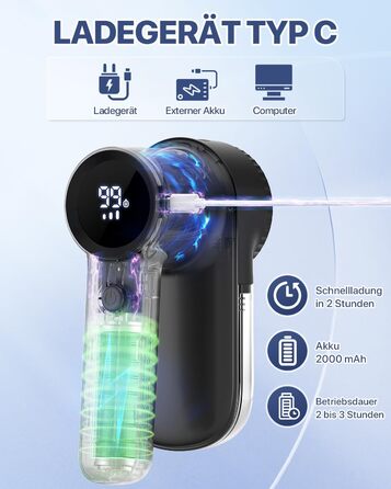 Електричний видалення ворсу Fusselrasierer: USB зарядка 2000mAh, LED-дисплей, 3 режими, 3 змінні насадки для одягу та ковдр (чорний)
