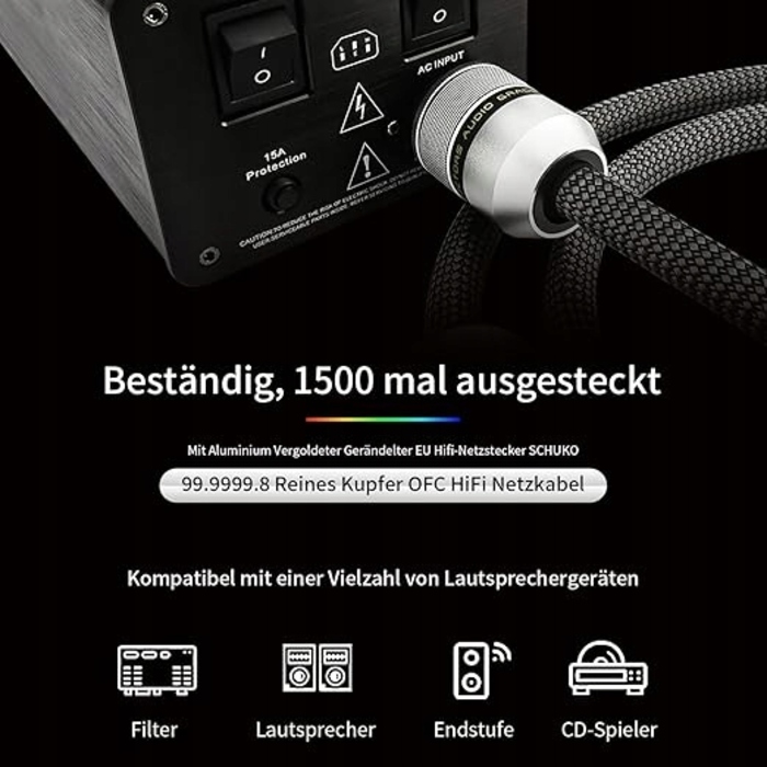 Hi-Fi кабель живлення High-End TERTULLUS C15, 2м, Schuko