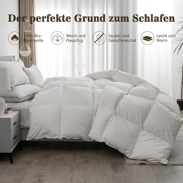 BPC Medium Down Comforter 200x200, All-Season Bedspread, Transitional Comforter | 100% Organic Cotton, Goose Down Filling, Öko-Tex and RDS Standard Comforter, 200x200 cm, Ivory White 200 x 200 cm Ivory White/All-Season