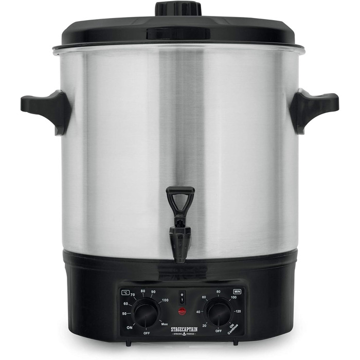 GWK-27A Mulled Wine Cooker - Canning Machine with 27 Liter Capacity - 2000 Watts - Brushed Stainless Steel - Easy Operation (Temperature and Timer) - Automatic Shut-Off - Silver