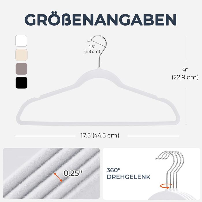 Набір вешалок для одягу HOUSE DAY, 50 шт., велюрова поверхня, нековзкі, обертовий гачок 360°, для сорочок, костюмів, пальто, светрів, штанів, білий