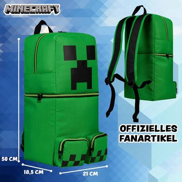 Дитячий рюкзак Minecraft Creeper для хлопчиків, шкільний рюкзак для спорту та прогулянок, зелений 3D, 46 x 21 x 18.5 см