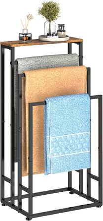 Підставка для рушників стояча, 3-ярусна з полицею з дерева, металева, з регульованими ніжками, для ванної кімнати та спальні, 40x30x82 см (колір: коричневий)