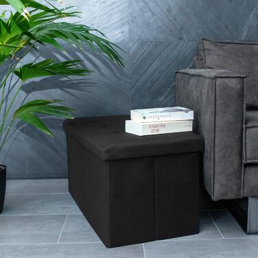 Складана пуф-сидіння INTIRILIFE 76x38x38 см, чорна, тканинна з кришкою, з відділенням для зберігання, пуф-куб, підніжка, складана скриня-банкетка
