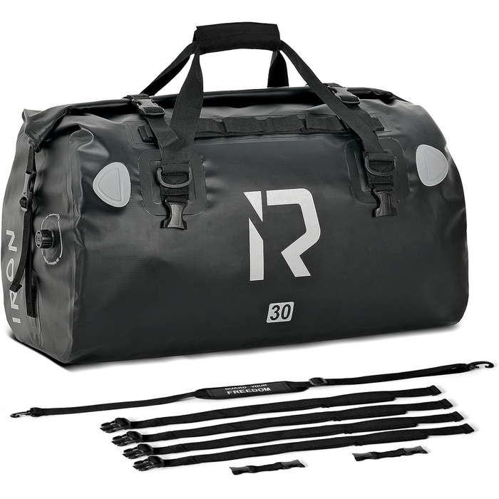 IRON JIA's Motorcycle Bag Luggage Roll Waterproof Motorcycle Rear Bag Saddlebag Travel Bag with Roll-Sealed Shoulder Straps Suitable for Motorcycle Cycling Camping Watersports Black-30L Black 30L