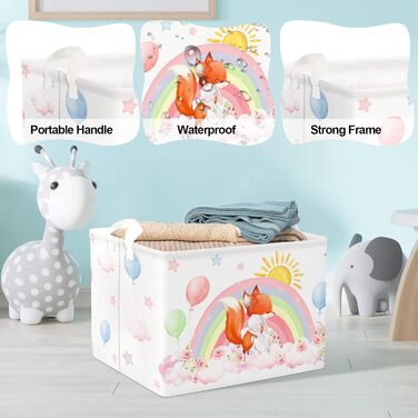 Дитячий кошик Clastyle 36L з ручками, прямокутний, рожевий, для іграшок та одягу, з малюнком лисички та кролика, органайзер для дитячої кімнати та ванної