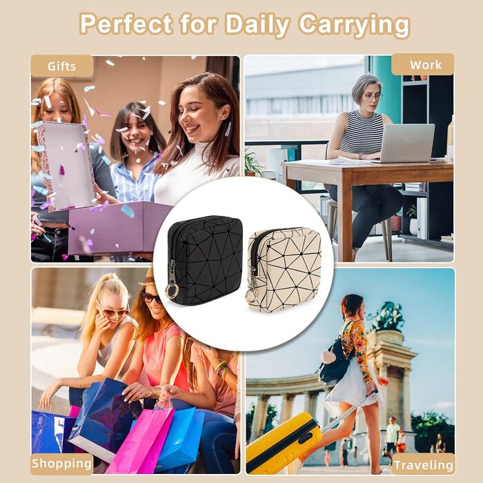 Косметичка жіноча мініатюрна, 2 шт. з PU шкіри, водонепроникна, для подорожей, чорний та бежевий