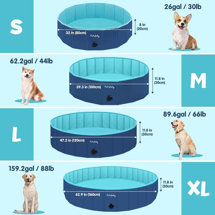 Foldable Dog Pool for Dogs, Dog Cushion Pool, Portable, for Dog Bathing, Plastic, Large, Hard, Children's Pool (100 x 30 cm) (Small(80 x 20cm), Blue)