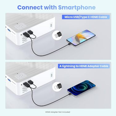 HOPVISION Beamer: Міні проектор Full HD 1080P з Bluetooth 5.1, 9500 Lumens, 4K підтримка, для дому та вулиці. Сумісний зі смартфоном, HDMI, USB, Pad, Fire Stick, PS5