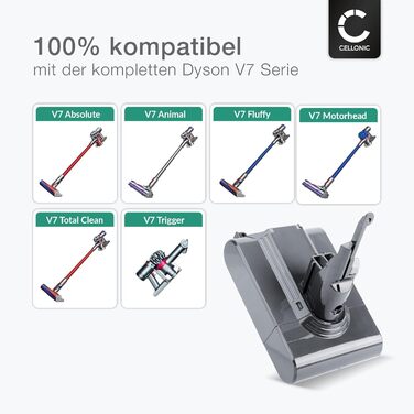 CELLONIC Акумулятор для пилососа сумісний з Dyson V7 Origin, Motorhead, Trigger, +, SV11 (21.6V, 2500mAh) V7 - 2500mAh