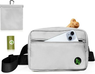 Сумка для собак з карабіном, сумка для тренування цуценят з відділенням для ласощів та тримачем для пакетів, зручна сумка для перенесення їжі та відходів для тварин з регульованим поясом (Сіра)