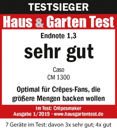 CASO CM 1300 – електрична млинниця, антипригарна поверхня, переможець тесту Haus & Garten Test, регулятор температури, з лопаткою та розподілювачем тіста, чорна, нержавіюча сталь