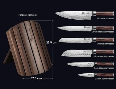 Набір кухонних ножів Messerset 7 предметів у японському стилі з магнітним блоком з акації, сталь карбонова, ергономічна ручка