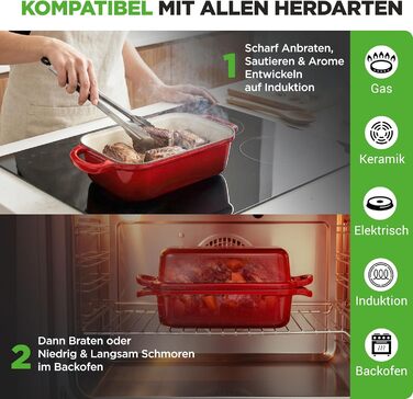 Форма для випічки хліба NutriChef чавунна емальована з кришкою 22.9 см, червона + рукавиці