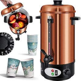 KESSER® Mulled Wine Boiler 8L Stainless Steel Incl. 10x Cups Mulled Wine Cooker with Thermostat Mulled Wine Dispenser Hot Beverage Dispenser Kettle Hot Water Dispenser Canning Device Level Indicator Tap Black (8 Liters / Copper)