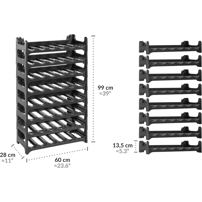 Bottle Rack - Modular, stackable design for 36 bottles, wine rack anthracite (8 modules for 48 bottles)