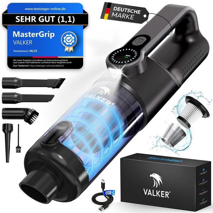 Акумуляторний пилосос ручний Mastergrip Anthrazit [ТЕСТ-ПЕРЕМОЖЕЦЬ] 80000 об/хв, 2-в-1, HEPA-фільтр, для дому та авто