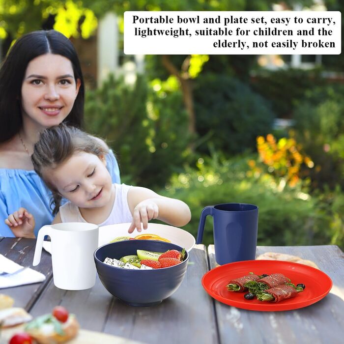 Набір посуду Berglander 24 елементи (6 персон) з пластику: тарілки, миски, чашки для дому, саду, пікніка