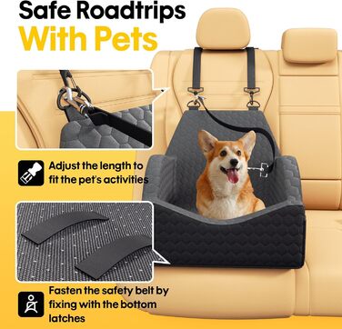 Автокрісло для собак UNICITII, чорне, до 13.6 кг (S), з ременем безпеки