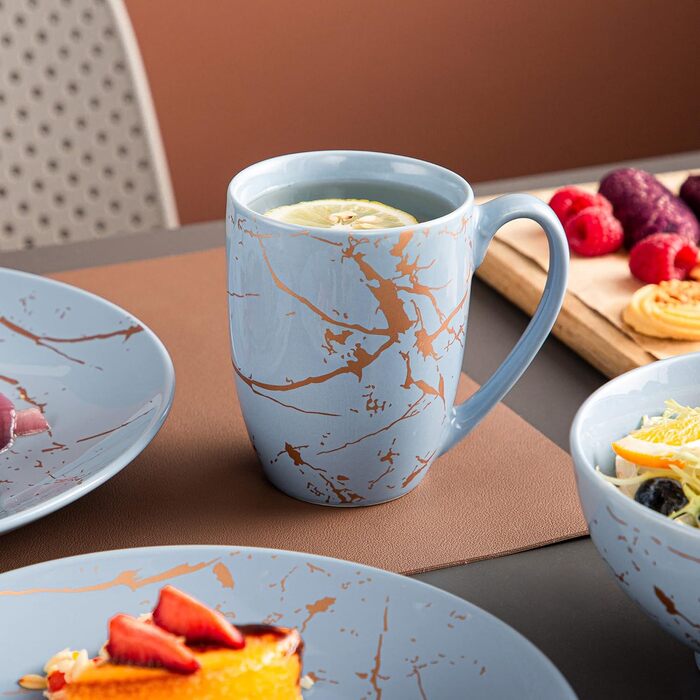 LOVECASA Сервіз столовий порцеляновий, 48-штучний набір посуду Sweet 16, сервіз для їжі з золотим декором, для 4-12 осіб, лавандовий колір