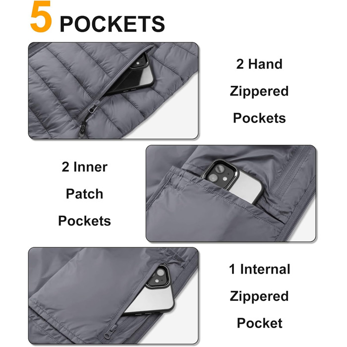 Стьобана жилетка для чоловіків 33000ft Outdoor з утеплювачем, гібридна спортивна жилетка з 5 кишенями, для походів та їзди на коні (Сірий, 4XL)