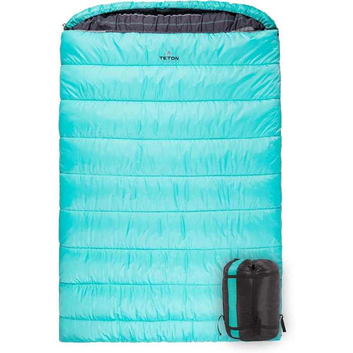 Сплячий мішок TETON Sports Mammoth Queen-Size Double для кемпінгу - теплий та зручний, 0°F (teal taffeta)