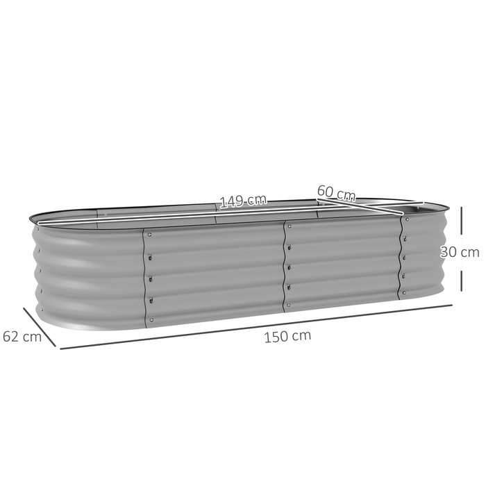 Outsunny Metal Raised Garden Bed Planter Box 150 x 62 x 30 cm Vegetable Bed DIY Flower Box with Open Bottom for Garden Balcony Herb Garden Silver