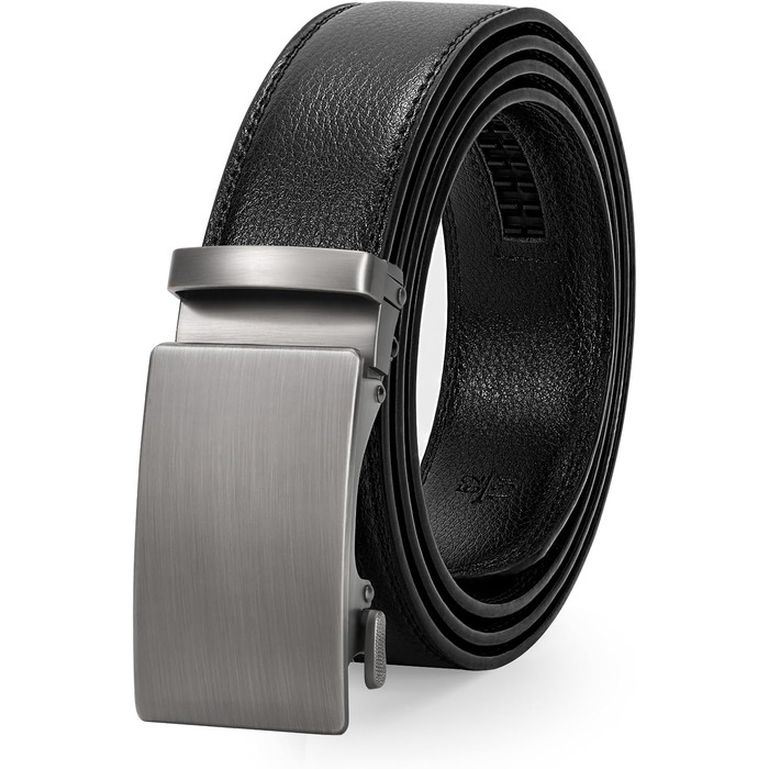 Чоловічий шкіряний ремінь WERFORU з автоматичною пряжкою, ширина 3.5 см, регульований, для костюма та джинсів, чорний з сріблом, довжина 145 см (обхват талії 105-125 см)